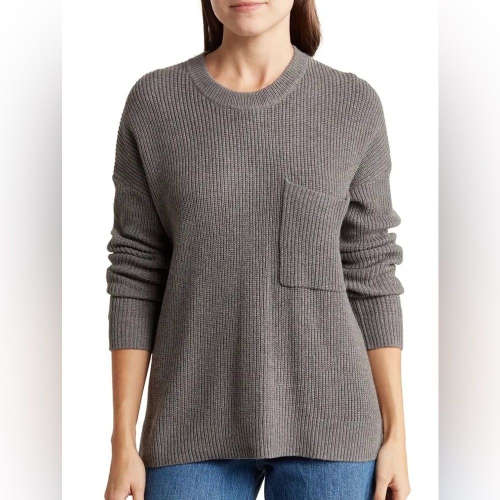 Madewell Thompson Pocket Pullover Sweater Gray Ribbed | XS